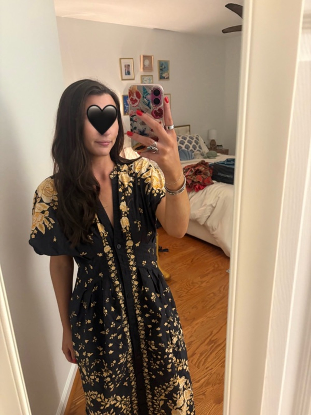 FARM Rio Black Midi Dress with Yellow Floral Embroidery - Picture 4 of 10